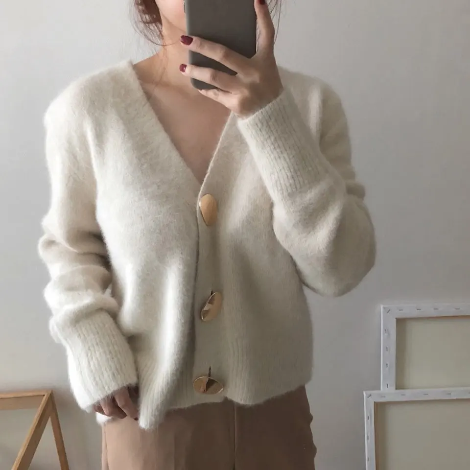 SMTHMA Herbst Und Winter Korea gestrickte Pullover Frauen strickjacken mohair Verdicken Pullover jacke langarm single button jumper