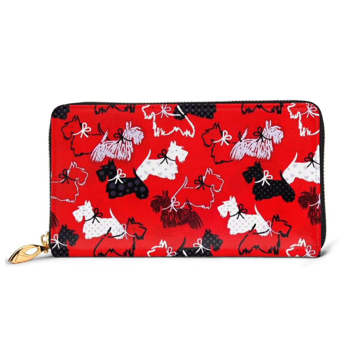 Fashion Long Cash Wallets Cartoon Westie Printing Women Luxury Zipper Phone Bag Female Genuine Leather Clutch Purse Carteira