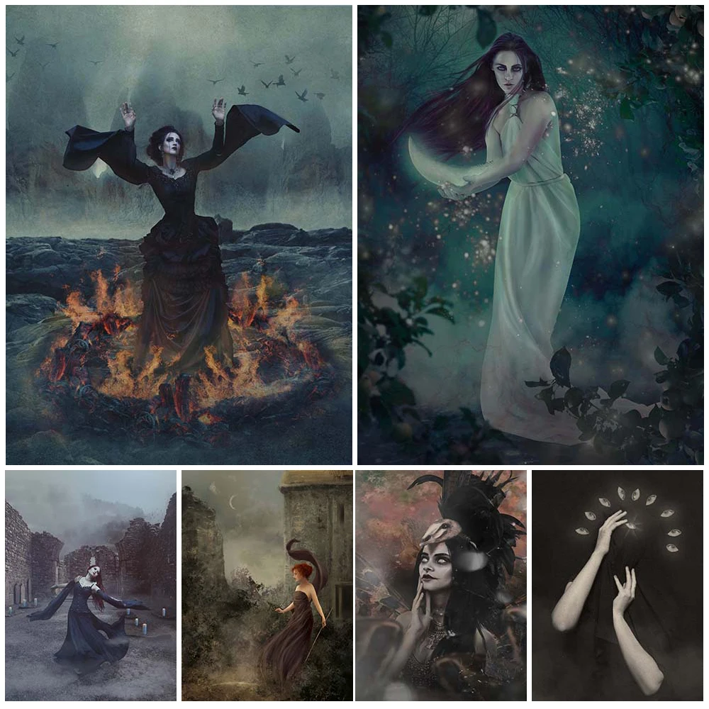 Moon Goddess And Witch Art Prints Witch Sabbath And Death Sacrifice Wicca Abstract Moden Poster And Prints Home Decor Wall Art