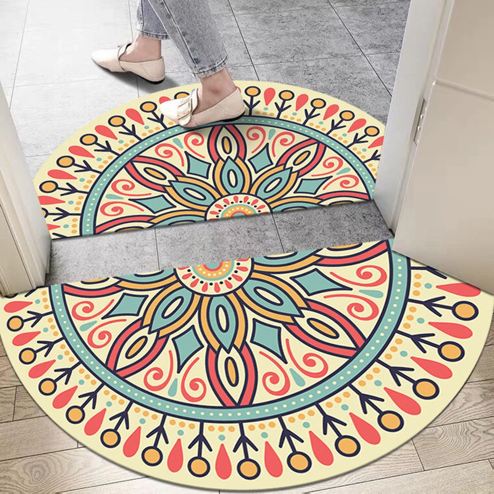 

Water Absorbent Bath Mats, Half Round Entrance Doormat, Anti Slip Floor Mat, Boho Ethnic Style, Bedroom Carpet, Bathroom Rugs