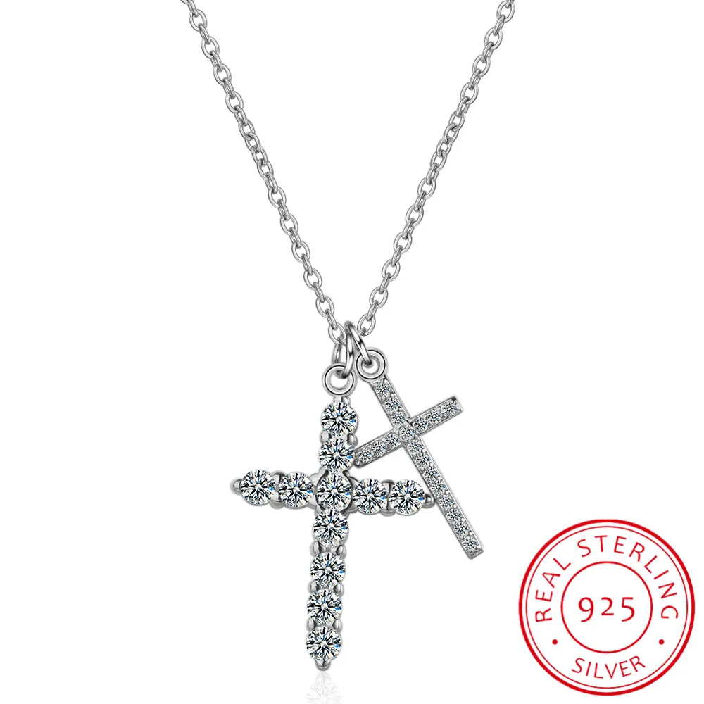 3ct D VVS1 Moissanite Cross Pendant Necklaces for Women Man Sparking Diamond with GRA 100% 925 Sterling Silver Necklace