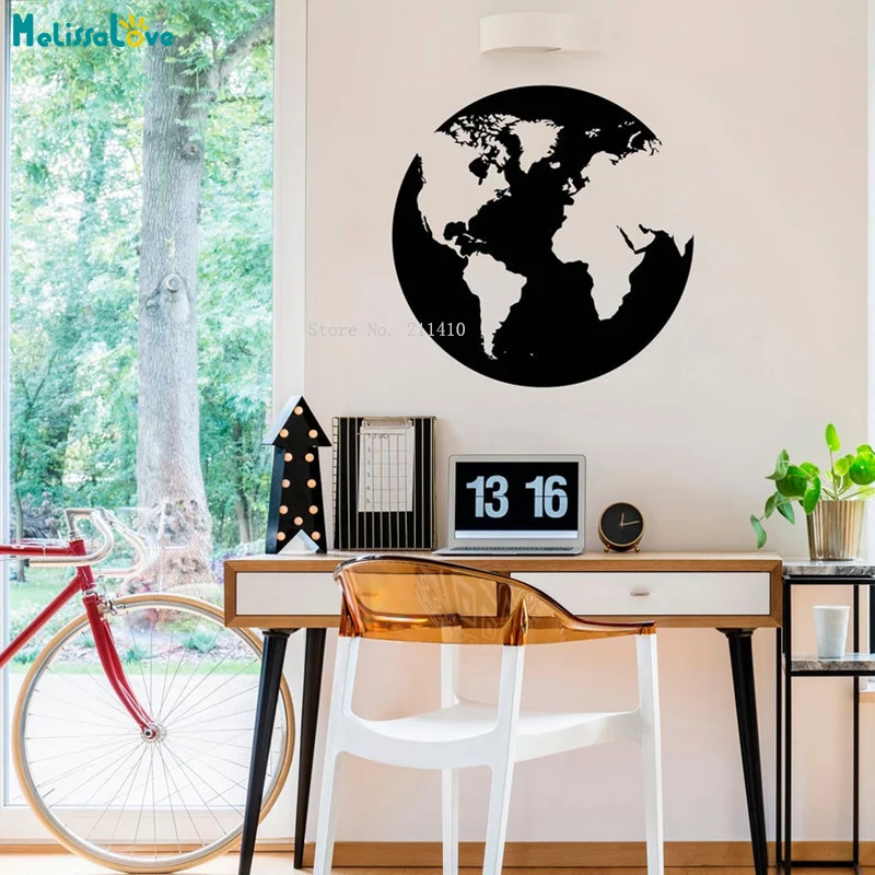 Planet Earth Wall Stickers Art Design World Map Home Living Room Globe Cosmos Vinyl Murals Removable YT6007