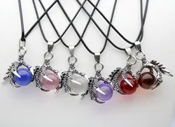 Natural Stone Dragon Claw Pendants Necklace Pink red blue purple  glass beads Vintage style pendant Jewellery Charms Pendulum