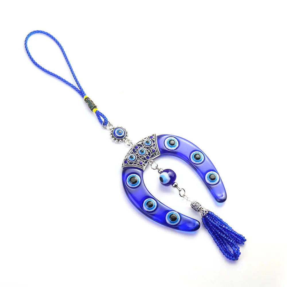 Horseshoe Turkish Blue Devil Eye Car Pendant Keychain Charm Wall Hanging Decor Amulet Lucky Blue Eye Bead Jewelry Accessories