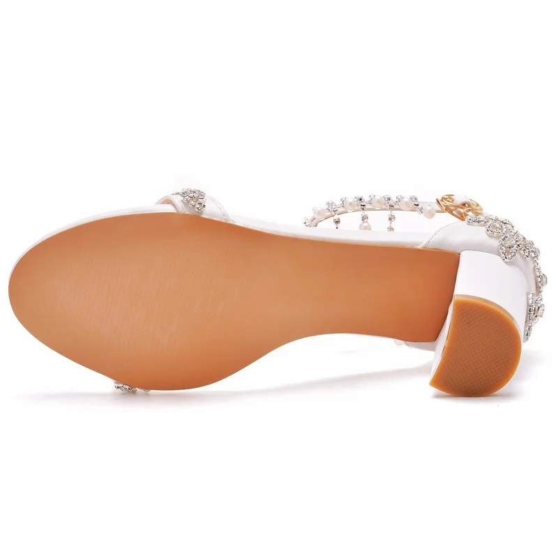 Sandalias con diamantes de imitación para mujer, zapatos con punta abierta, tacón alto con cuentas de cuerda, cuñas sexys, zapatos de boda, 7CM,