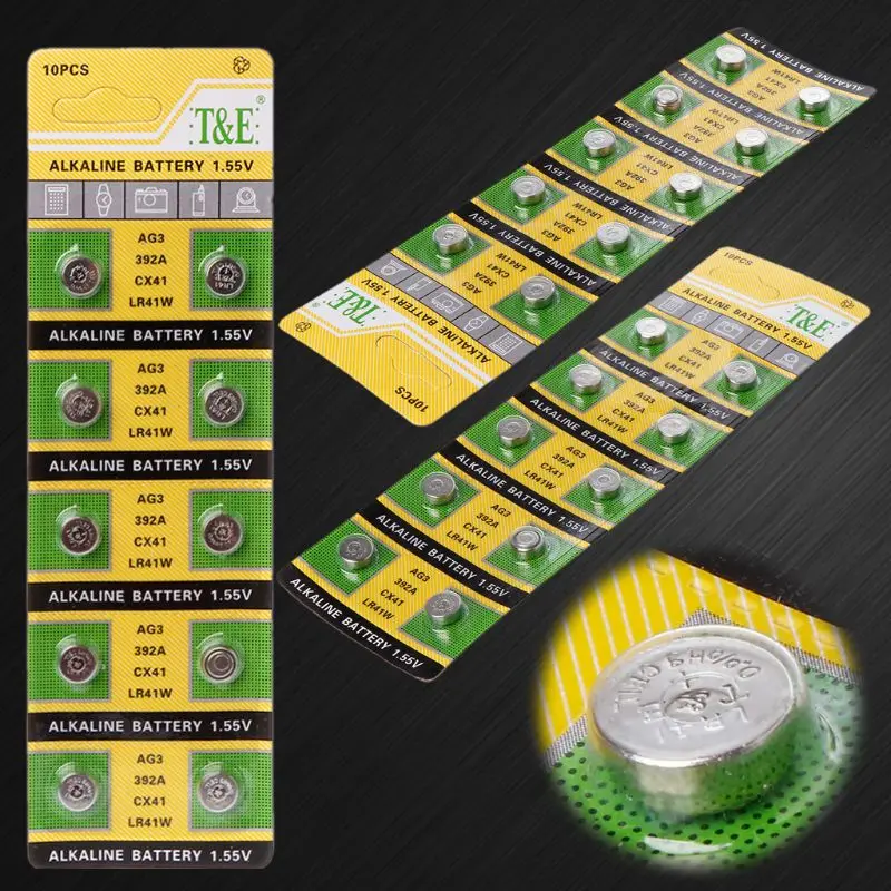 D5QC 10PCS Cell Coin Alkaline Battery AG3 1.55V Button Batteries SR41 192 L736 384 SR41SW CX41 LR41 392 Lamp Chain Finger Light