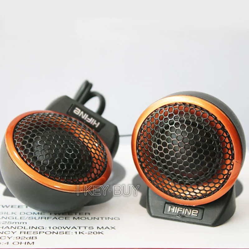 High Quality 2 Inch Car Speaker Dome Tweeter With Capacitor Base Bracket Vehicle Auto Music Stereo Modified Loud Speakers Orange