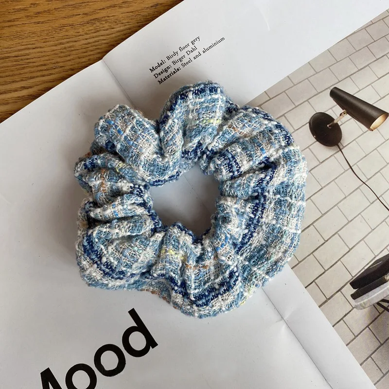 Women Stylish Knitted Hair Scrunchies Fashion Striped Plaid Hair Ring Elastic Head Band Ponytail Holder Girls Hair Scrunchies