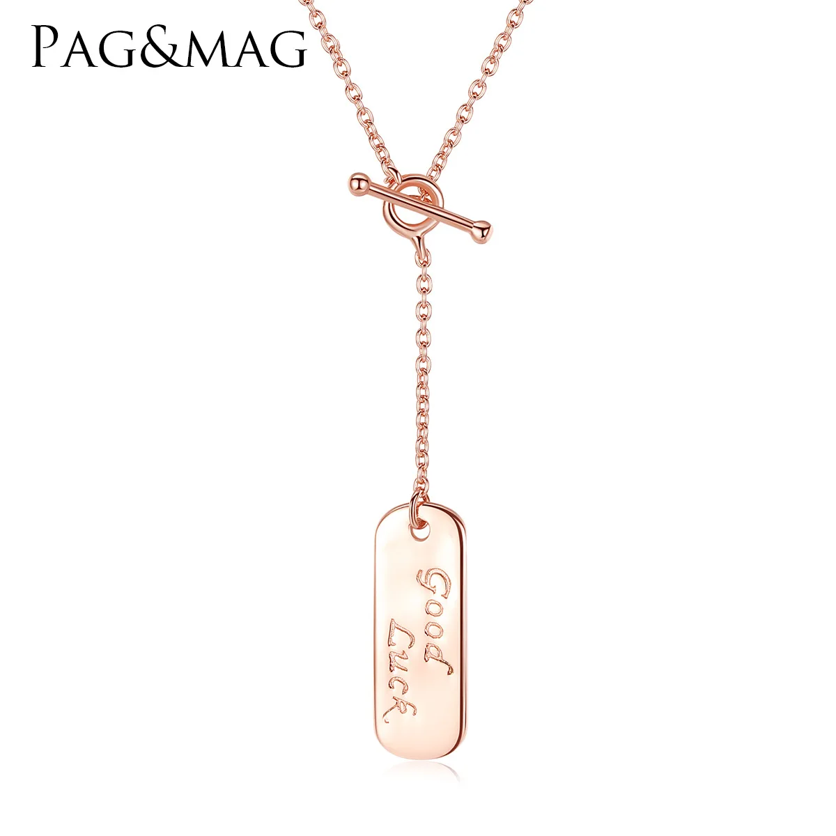 

PAG-MAG Fashion Women's Necklace S925 Sterling Silver Nameplate GOODLUCK Rose Gold Tag Letter Pendant