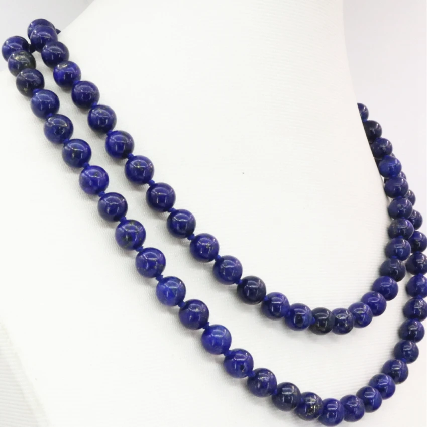 8mm round beads long necklace chain for women natural lapis lazuli stone wholesale price fashion diy jewelry 36inch B3211