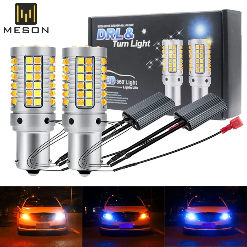 

2PCS Dual Color T25 3156 T20 LED 7440 W21W Bulb Canbus LED DRL Turn Signal Lamp 1156 BA15S P21W BAU15S PY21W 69 SMD Auto Lights