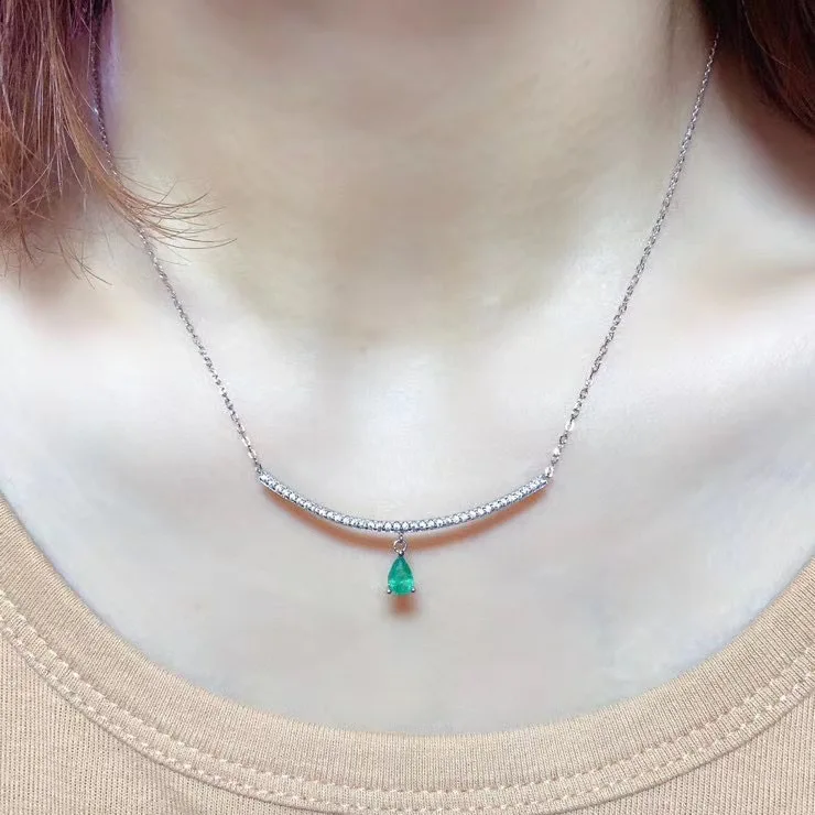 Best Gift Real Natural Emerald Pandant Solid S925 Sterling Silver Emerald necklace For Women Colour Gem Stone Fine Jewelry