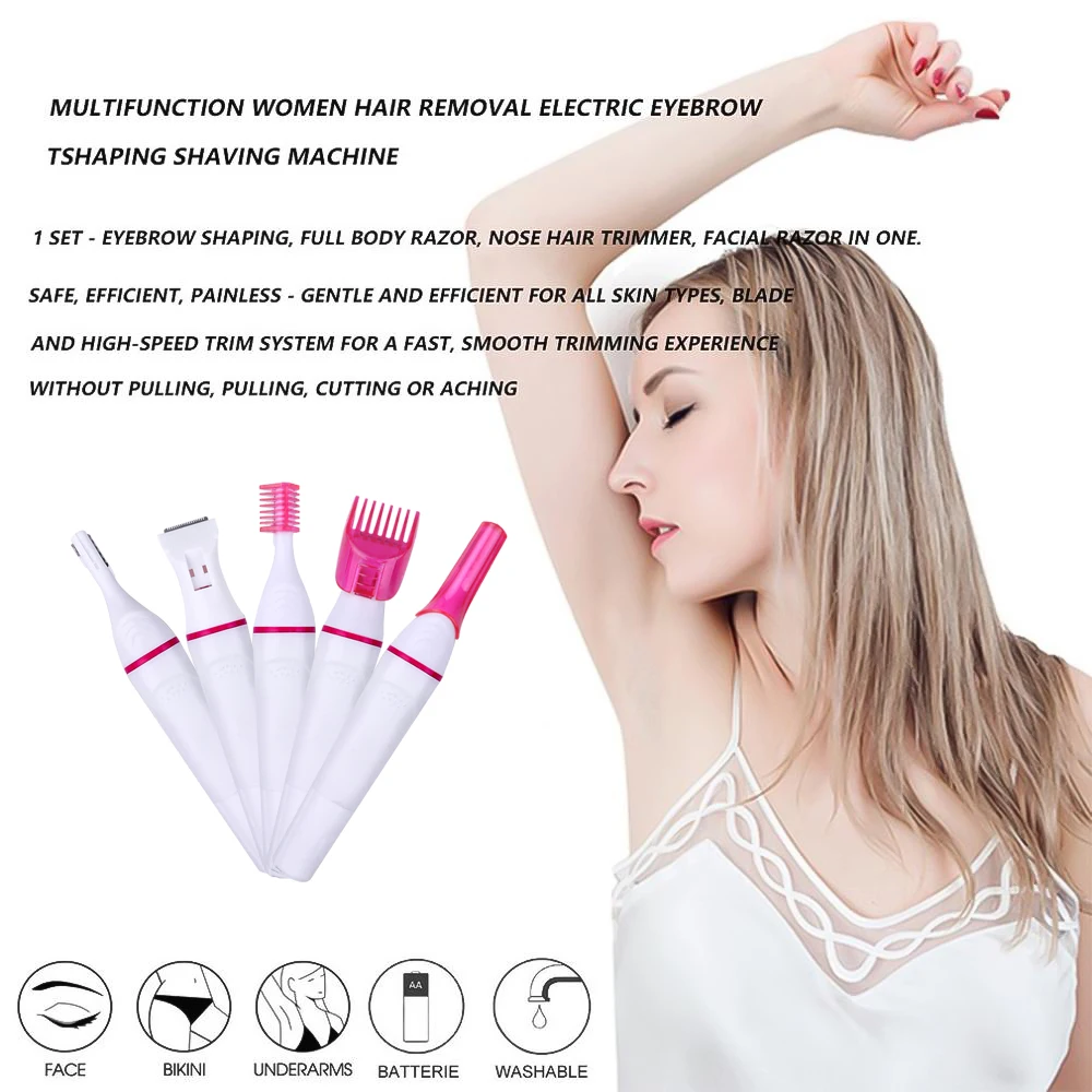 5 In 1 Women Hair Removal Shaver Female Electric Shaving Machine Mini Trimmer Razor Bikini for Eyebrow Underarm Clipper Epilator