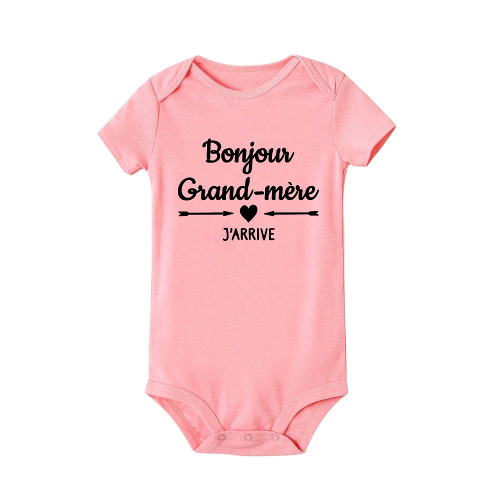 Newborn Infant Bodysuits Bonjour Grand-mere J'arrive In French Funny Boy Girls Kid Crawling Jumpsuit Grandma Gift for Born Baby