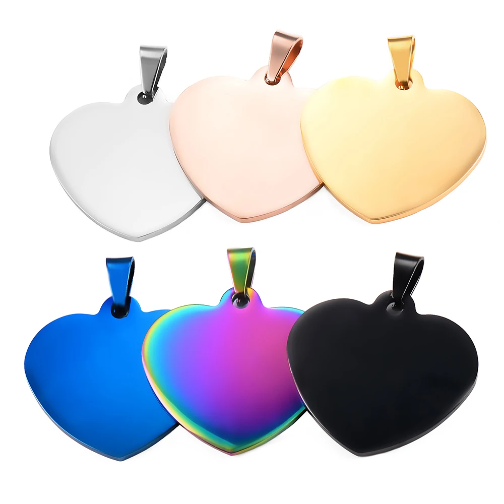 

5Pcs 6 Colors 21mm*24mm /33mm*34mm Custom Carving Stainless Steel Blank Stamping Tags Pendants Love Heart for Necklaces