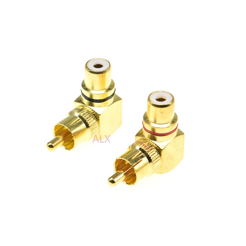 2Pcs Gold Plated Brass RCA Right Angle Male To Female Connector 90 Degree Adapters Connectors plug to jack