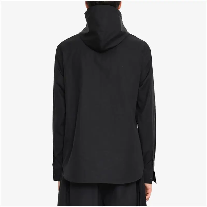 

Men's Long sleeve Shirt Spring and autumn new dark hooded fringe high collar elastic waist adjustable loose fashion shirt