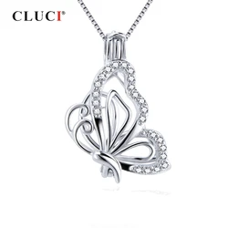 CLUCI 925 Sterling Silver Zircon Butterfly Charms Pendant Silver 925 Pendant for Women Mother's Day Gift Jewelry SC359SB