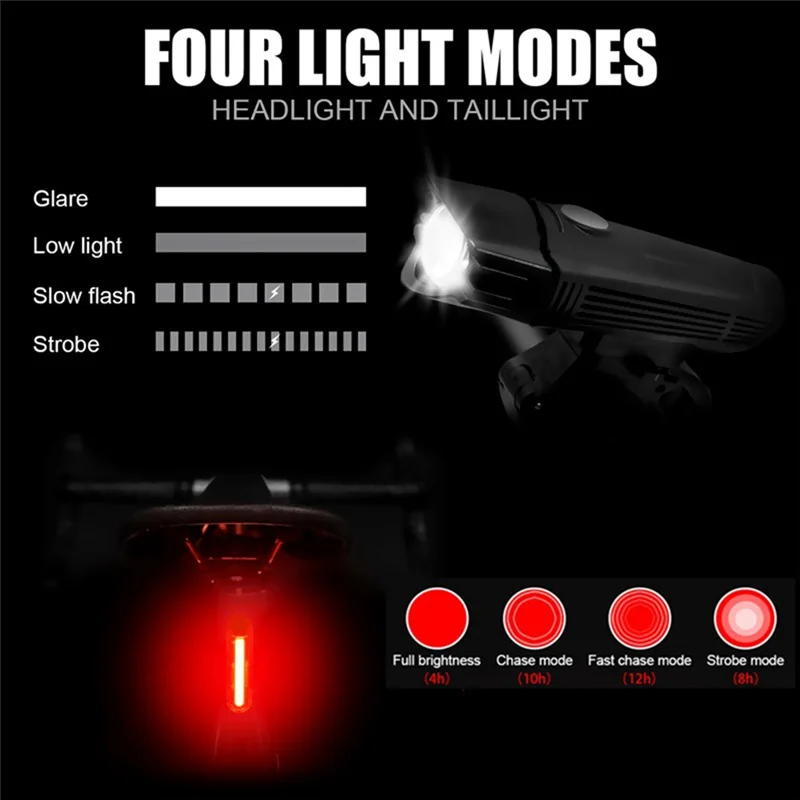 USB Rechargeable Waterproof  LED MTB Bike Front Rear Headlight Bicycle Front Light and Taillight