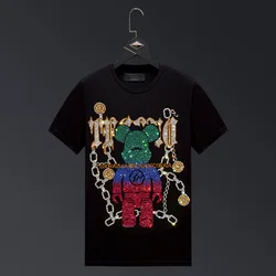 Plus Size 6XL 2024 colorful Bear Rhinestones T Shirts Men Short Sleeve Fashion Man Streetwear Modal Cotton O Neck Slim Tshirts