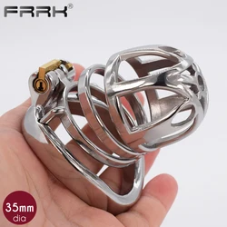 FRRK Male Chastity Devices Metal Cock Cage Kit Steel Fetish Sex Toys Penis Rings Bondage Belt Set Keuschheitsgurtel BDSM Lock