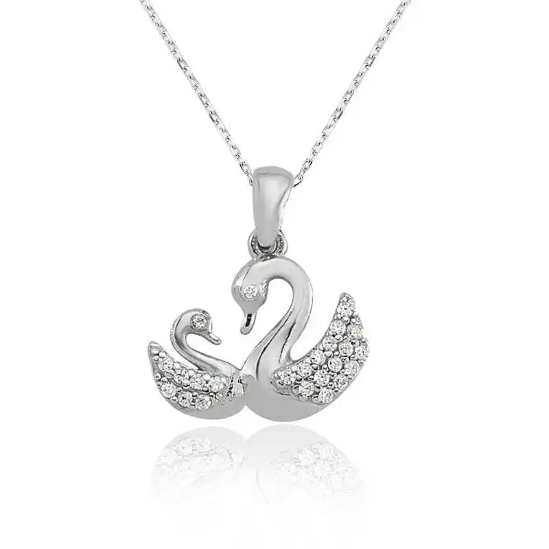 Silver Women 'S Swan Necklace Zircon Stone 925 Sterling Women Fine Jewelry Wedding Party Birthday Gift - Jeweled - Box - Pendant - Chain Choker - Female - Ladies - Fashion