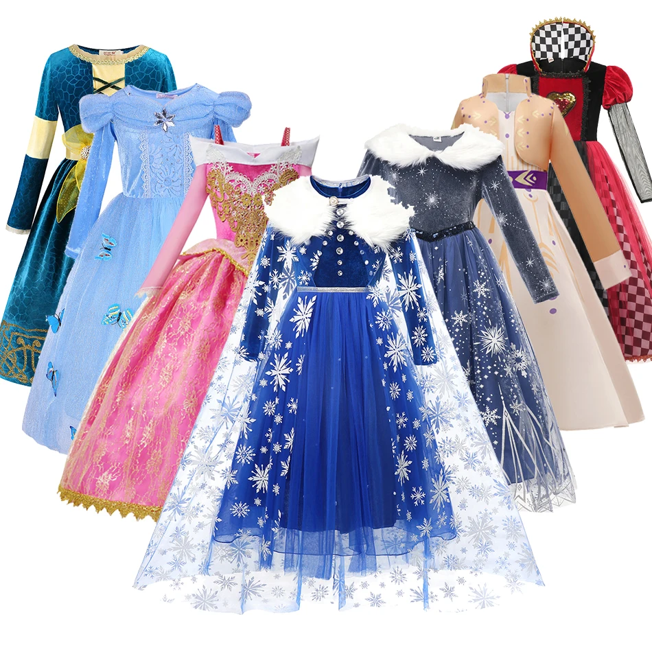 

New Autumn Winter Elsa Anna Dress Girls Long Sleeve Velvet Prom Gown Kids Halloween Party Cosplay Princess Costume Warm Clothes