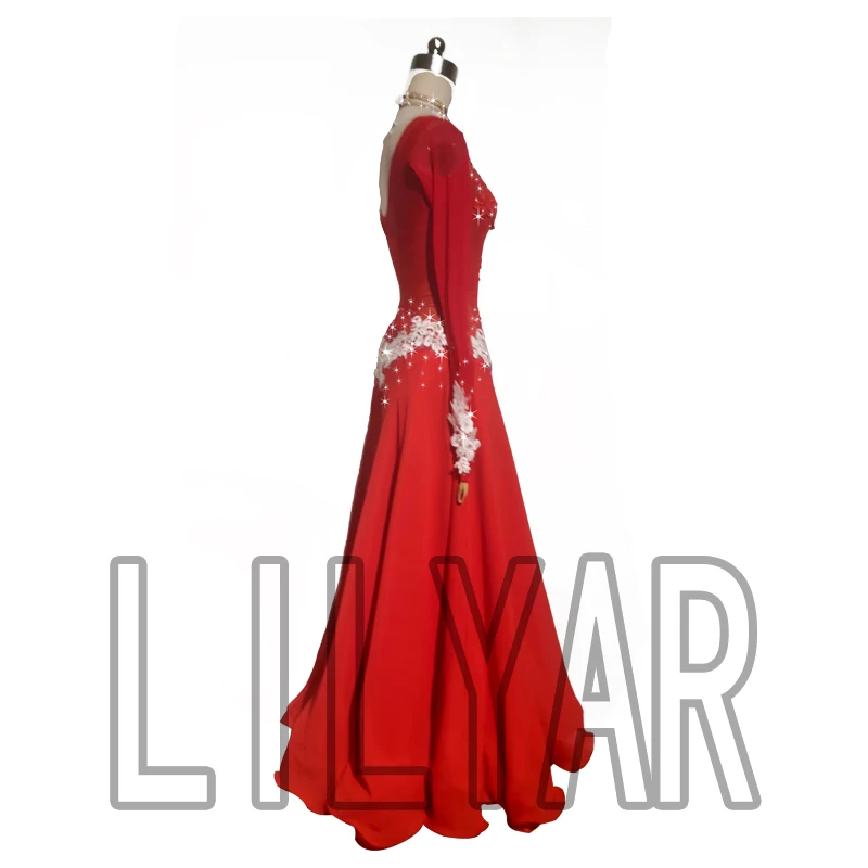 Ballroom  Standard  Competition Show Dress Custom New Adult Red Embroidery Slim Dance Dress