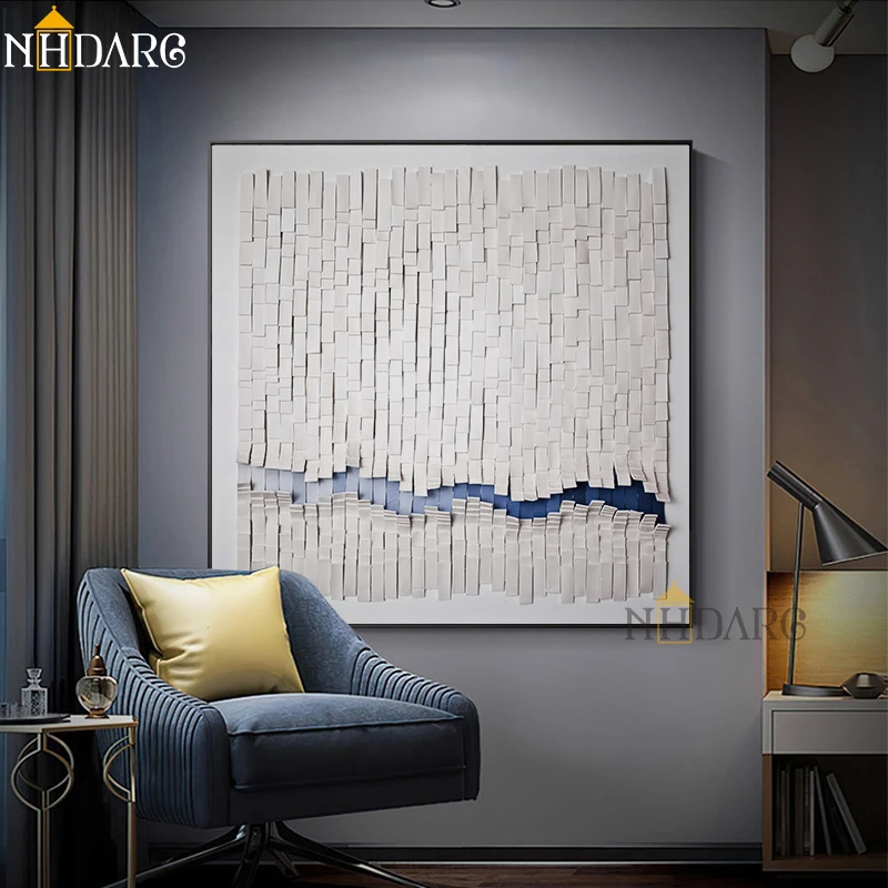 Blue White Modern Abstract Decorative Painting Canvas Print Poster Pictures Art Wall Home Decor for Living Room Square