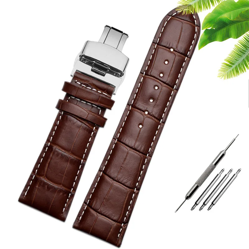 Genuine Leather Watch-Strap Band with Butterfly Clasp