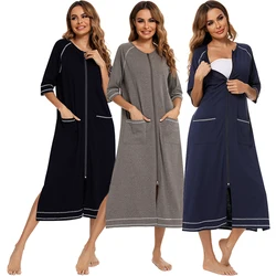 Zipper Women Sleepwear Pajama Maternity Dress 3/4Sleeve Nursing Baby Breastfeeding Nightdress Pregnancy Dress пижама хлопок