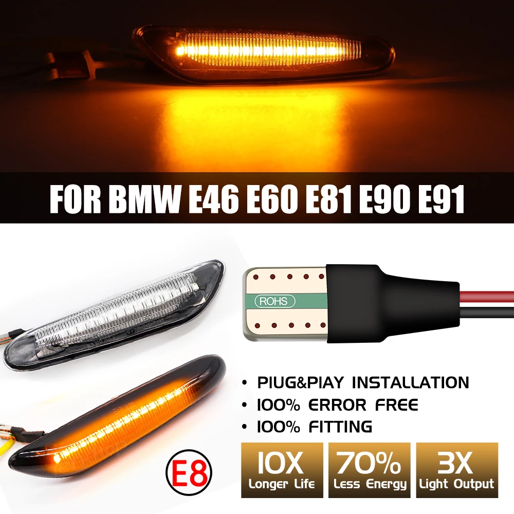 Repetidor de señales de giro dinámicas LED, marcador lateral, lámpara curva para BMW serie E90, E91, E92, E93, E60, E87, E82, E46, E61, E83, 2 piezas