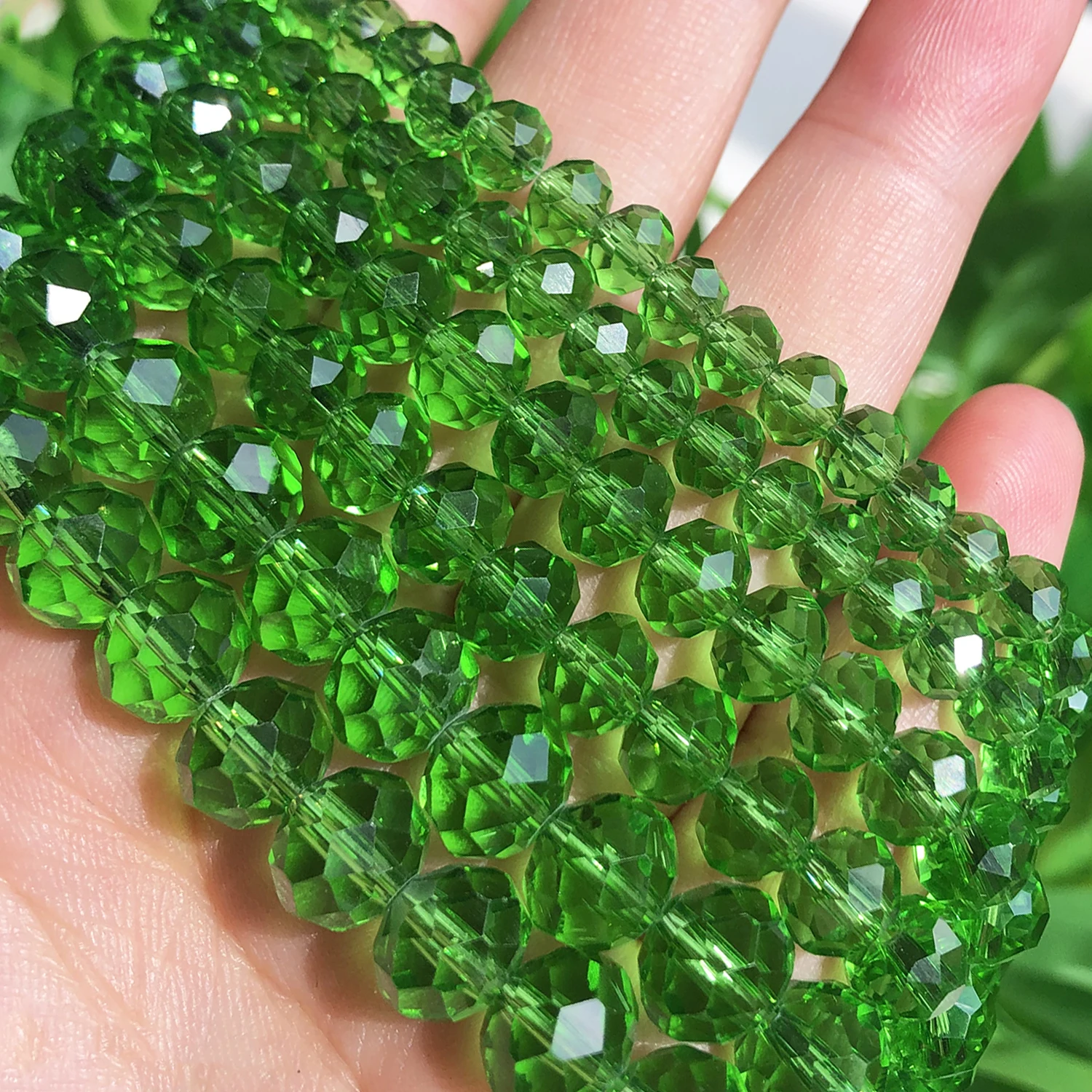 Wholesale 4/6/8/10/12mm Clear Green Faceted Crystal Glass Bead Loose Spacer Rondelle Beads For Jewelry Making DIY Charm Bracelet