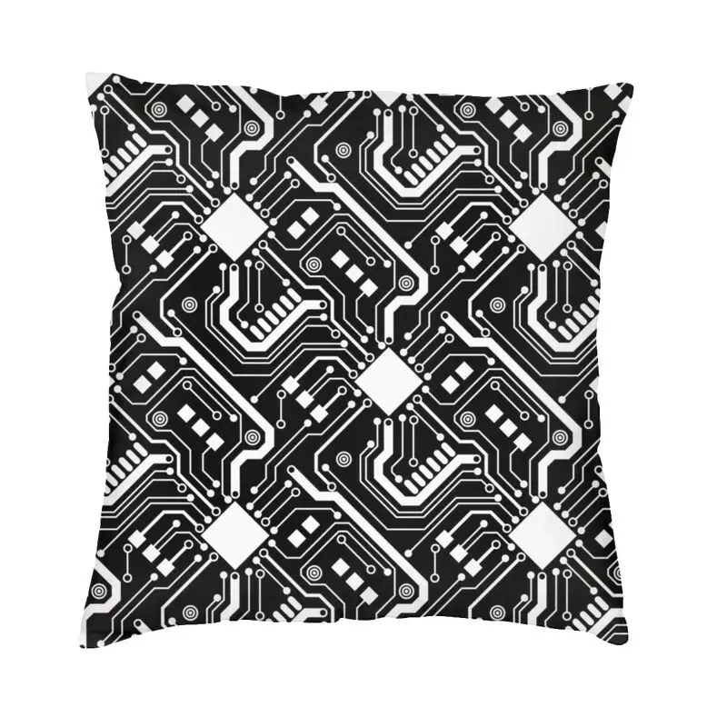 Black White Circuit Board Cushion Cover Computer Motherboard Programmer Tech Pillow Case for Car Fashion Pillowcase Decoration