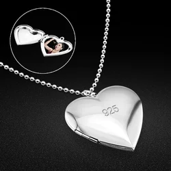 Creative Women's 925 Sterling Silver Necklace-Heart Photo Box Pendant Free Customized Photo Anniversary Gift Fine Jewelry