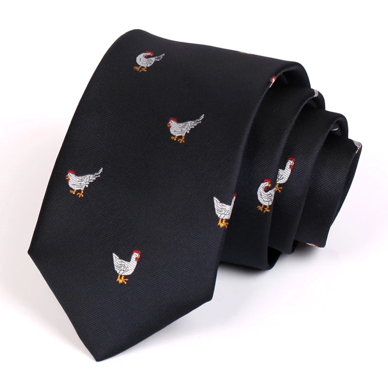 

2020 Brand New 7CM Chickens Print Tie For Men Business Suit Work Necktie High Quality Fashion Formal Neck Tie Male Black Ties