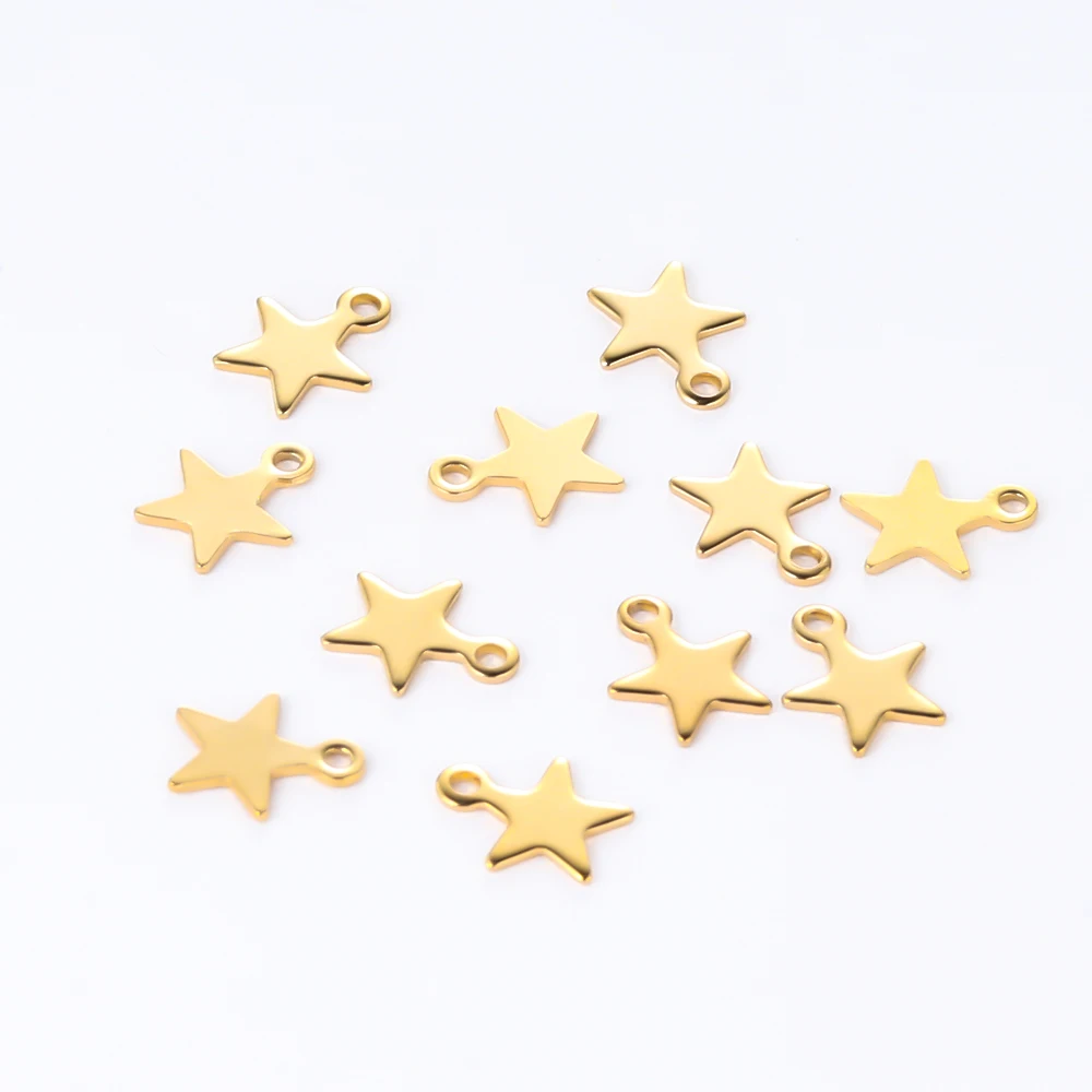 20pcs Stainless Steel Blank Small Stars Charms Bracelet Necklace Jewelry Pendants Fashion Accessories for DIY Jewelry Making