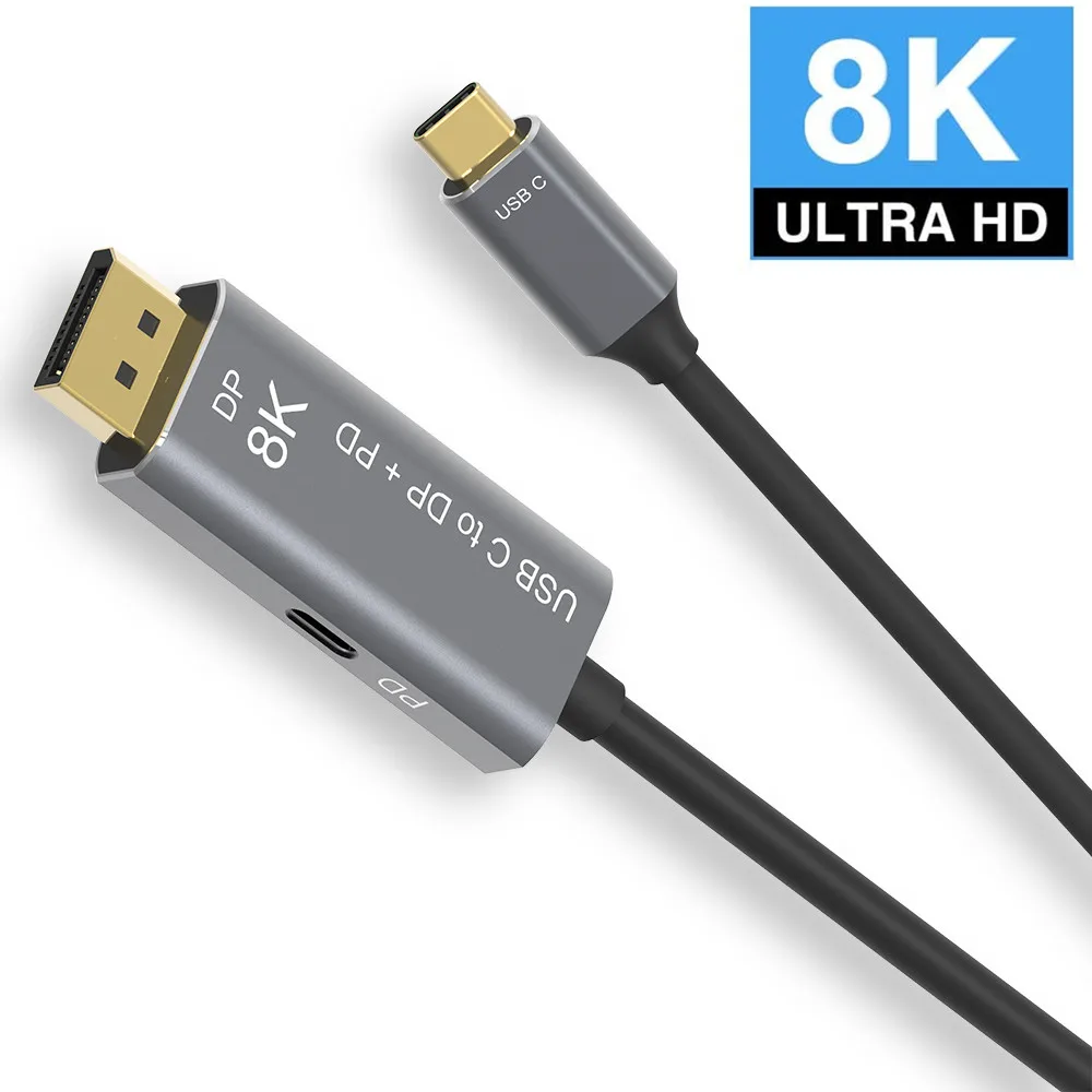 USB C DisplayPort 1.4 with 8k Speed Adapter Cable Dual Mode Type C to DP 8K@60Hz 4K@144Hz with PD