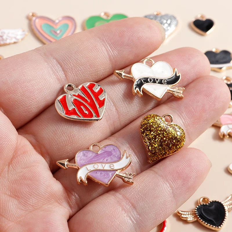 10pcs Colorful Enamel Love Heart Charms for DIY Jewelry Making Earrings Bracelet Keychain Pendants Making Accessories Supply