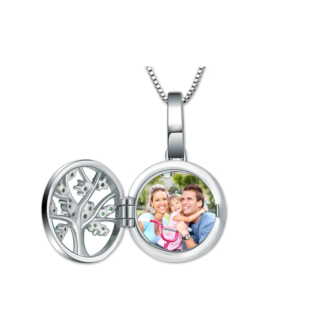 UONNEY Dropshipping albero della vita foto pendenti foto collana commemorativa scatola in argento Sterling 925 gioielli incisi moda catena