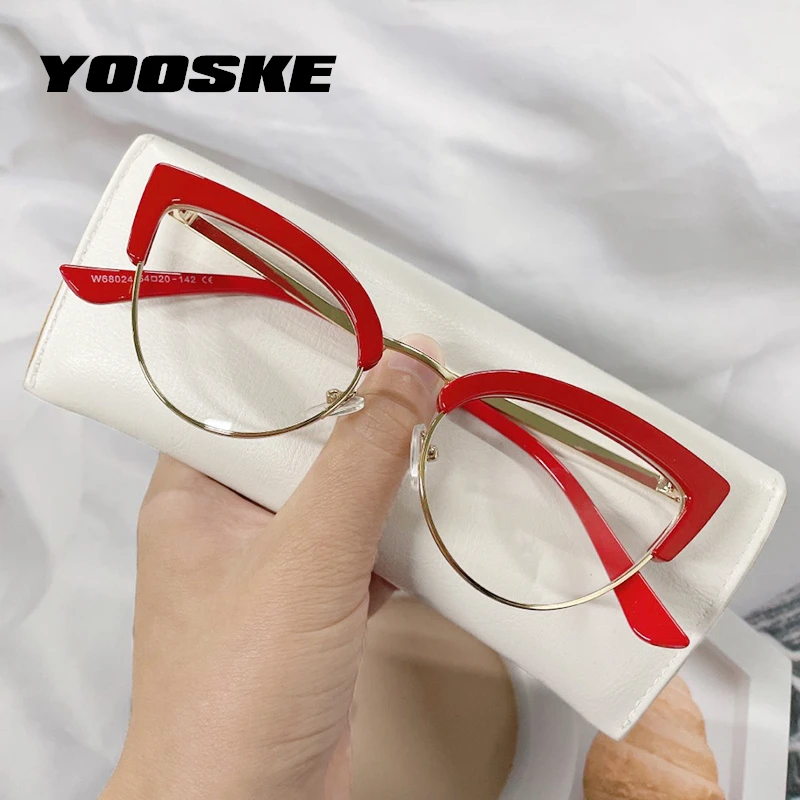 YOOSKE Sexy Red Cat Eye Glasses Frames Women Blue Light Blocking Optical Eyeglasses for Ladies Trendy Computer Eyewear