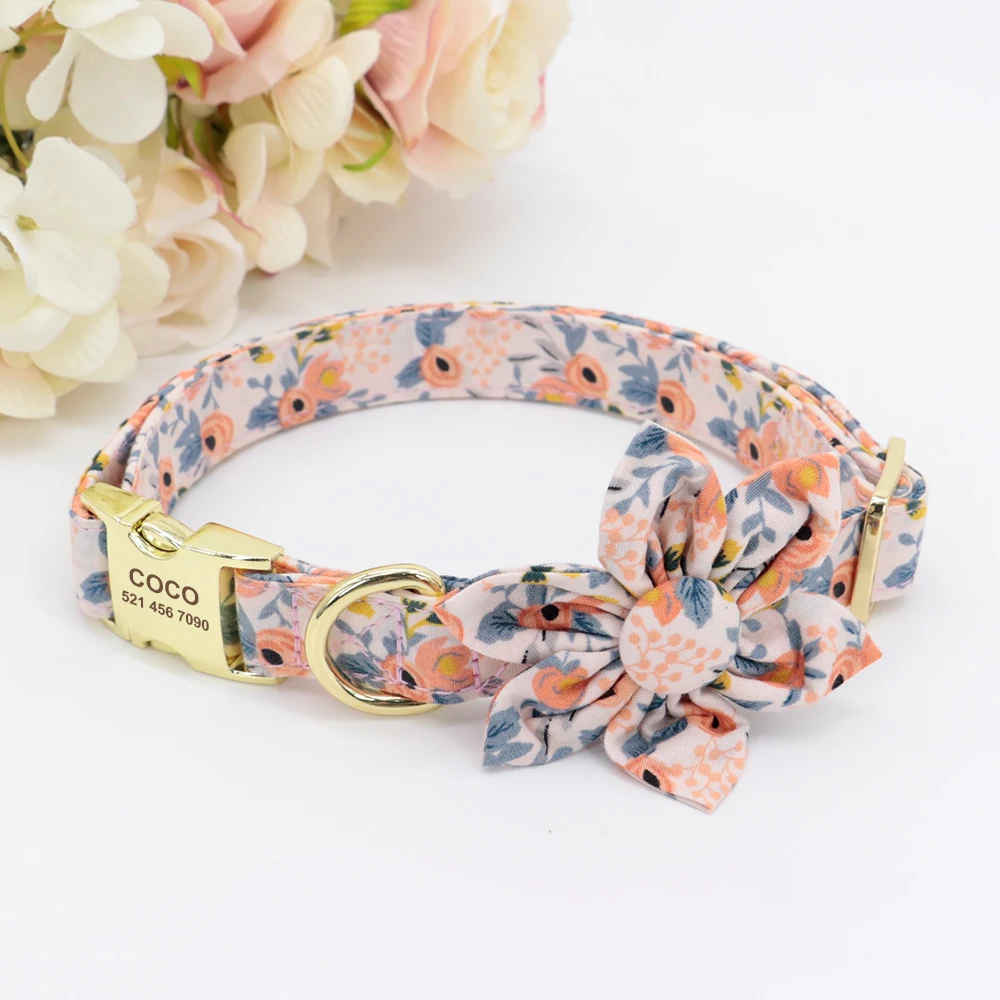 Flower Custom Dog Collar Printed Pet Nylon Dogs Collar Personalized Chihuahua Puppy Collars for Small Medium Large Dog