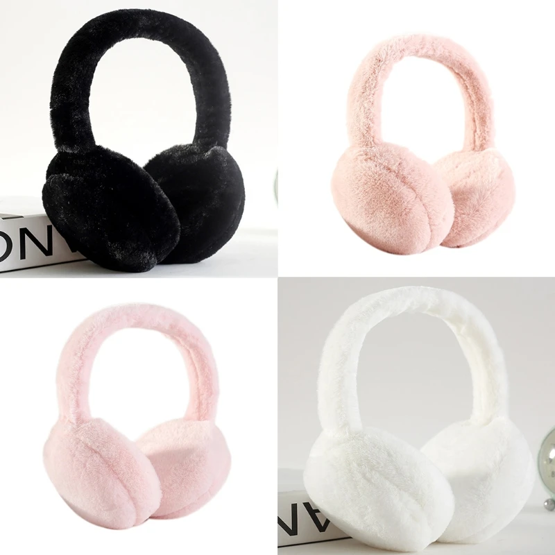 Women Men Winter Warm Faux Furry Earmuffs Headband Outdoor Windproof Solid Color Foldable Ear Covers Warm Hair Hoop