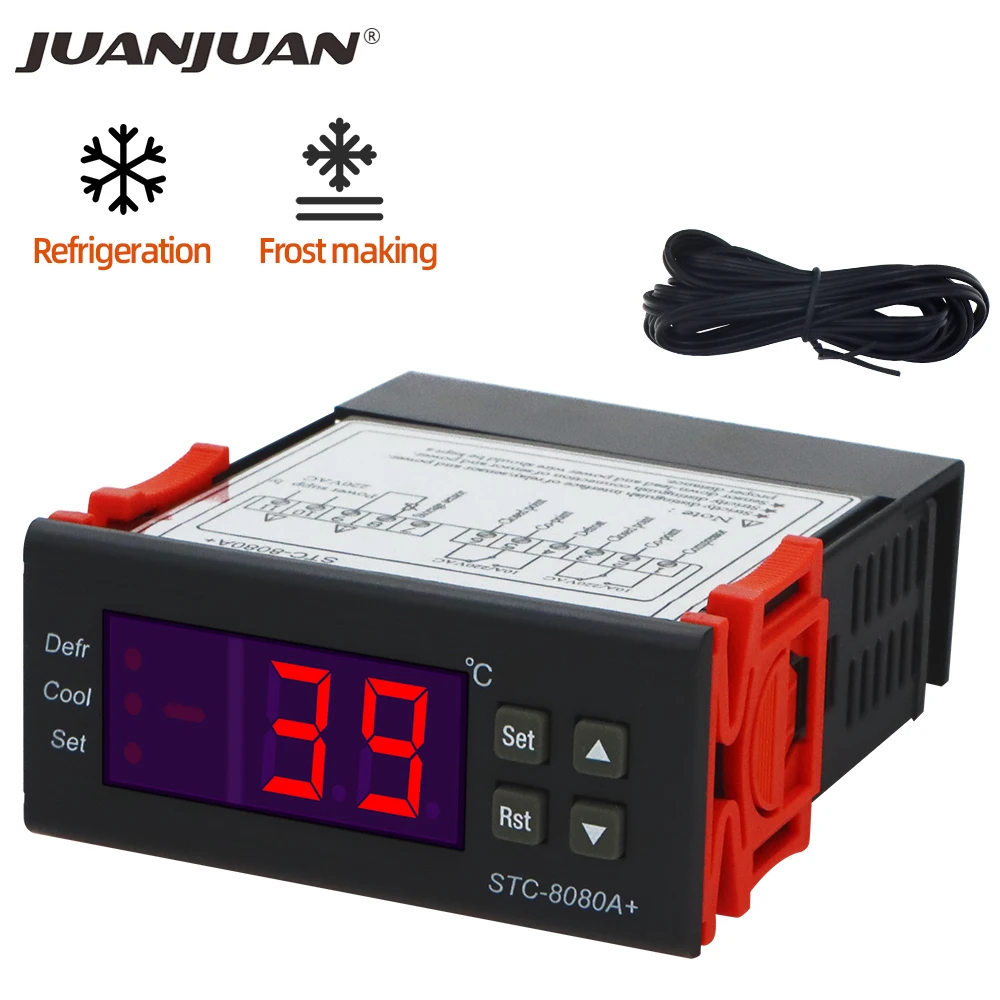 STC-8080A+ 12V 24V 220V Temperature Controller Regulator Cold Storage Freezer Controller Refrigeration Frost Alarm Dual Sensor