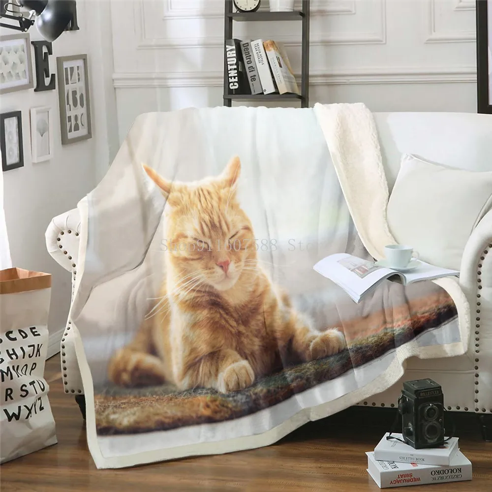 

3d Printed Sleeping Cat Blanket Sherpa Fleece Blankets For Kid Adult Quilt Animal Plush Bed Blanket 150x200cm Bedding Custom