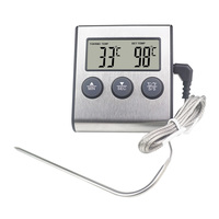 Digital Oven Thermometer Meat Kitchen Alarm Timer Function Temperature Meter for Grill Cooking Food BBQ Meat Probe LCD Display