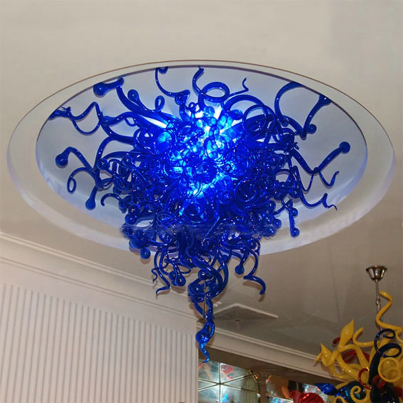 

Classic Cobalt Blue Ceiling Decor Mounted Light Fixture LED Hand Blown Glass Chandelier Lighting Shop Decoration