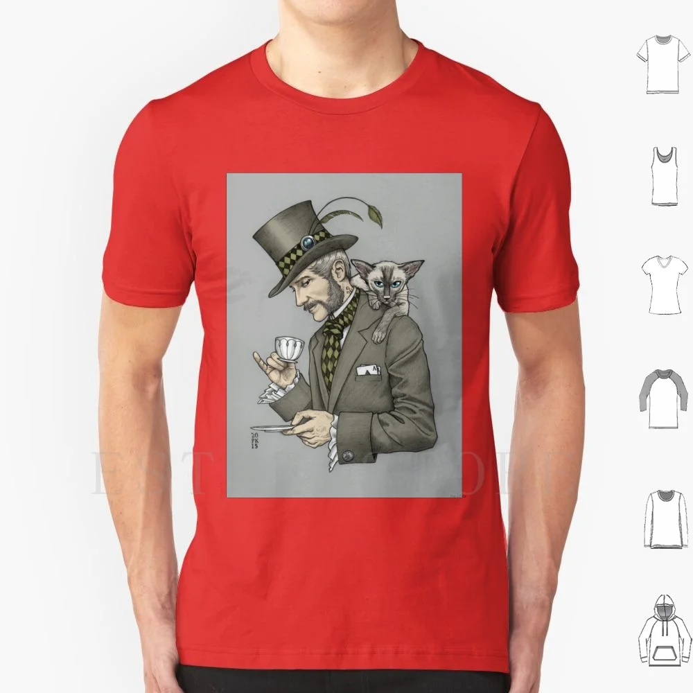 The Earl Grey T Shirt Men Cotton 6xl Tea Cat Siamese Cat Gentleman Beard Vintage Dandy Art Artist Earl Grey Tea Cup Alice In