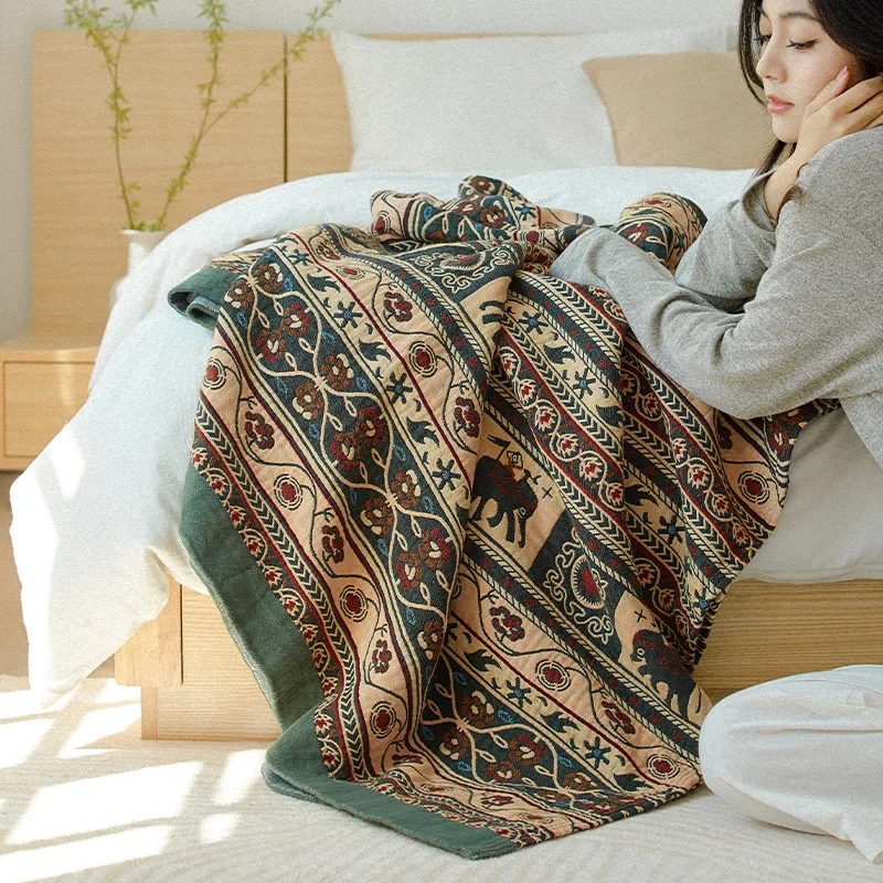 Summer Quilt Bohemian Cotton Muslin Towel Throw Blankets Air Conditioner Double Bed Cover Blanket Decorative Bedspread 200*230cm