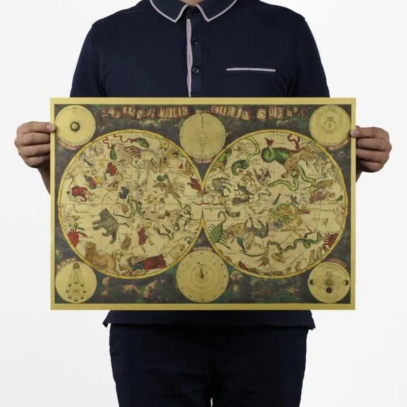 Affiche de carte de Constellation du zodiaque ancien Vintage, décoration de maison rétro en papier Kraft, autocollant mural, affiches de décoration de salle de Bar et de café